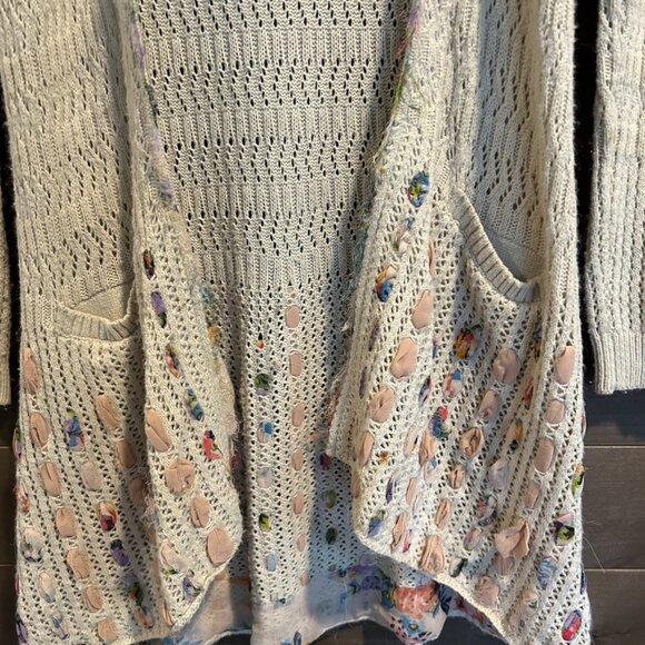 FIETS VOOR 2 Anthropologie Open Knit Silk Ribbon Cardigan Sweater Coat Sz S - Picture 2 of 7